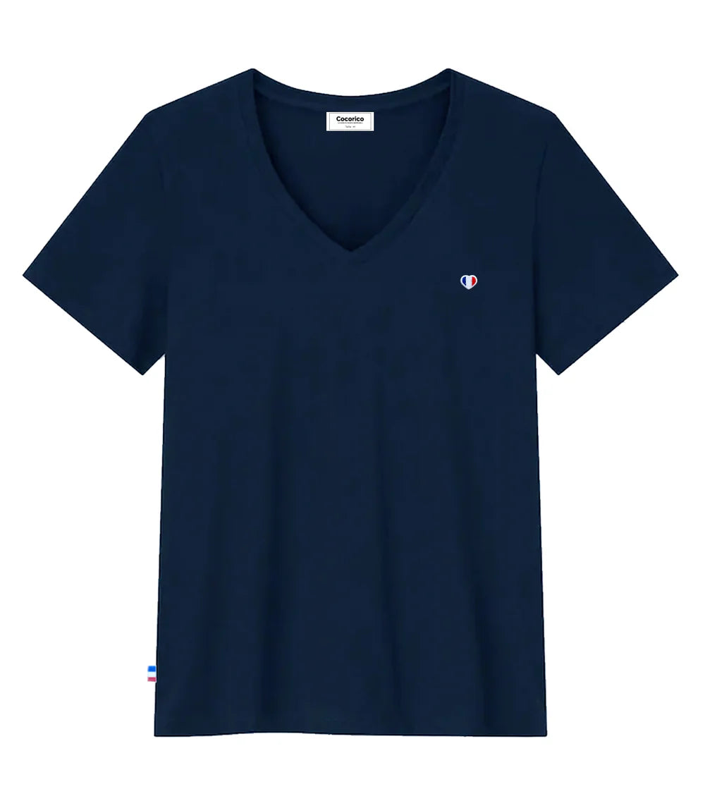 T-shirt col V Femme Marine - L'iconique